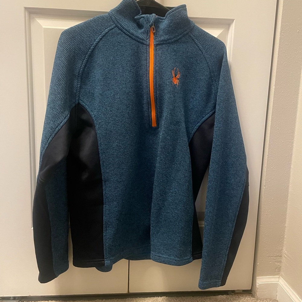 Spyder Men's Teal and Black Zip-Up Sweater